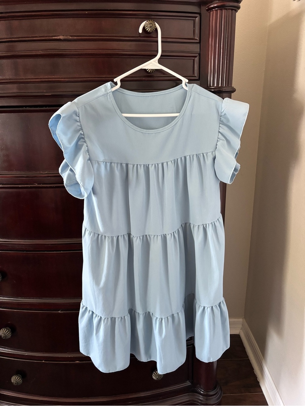 SHEIN Light Blue Tiered Ruffle Sleeve Dress for Girls